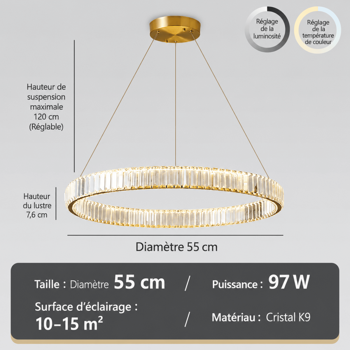 Plafonnier Cristal Luxe Nordique — Luminaire LED Dimmable Télécommande | IRALAN™ - Lampes Design
