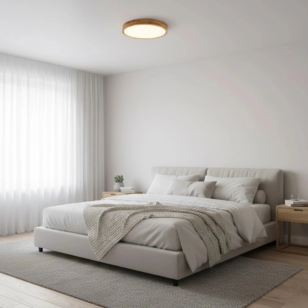 Plafonnier Design Bois Massif Rond Ultra-Fin pour Cuisine & Salle à Manger | LUNE™ - Lampes Design