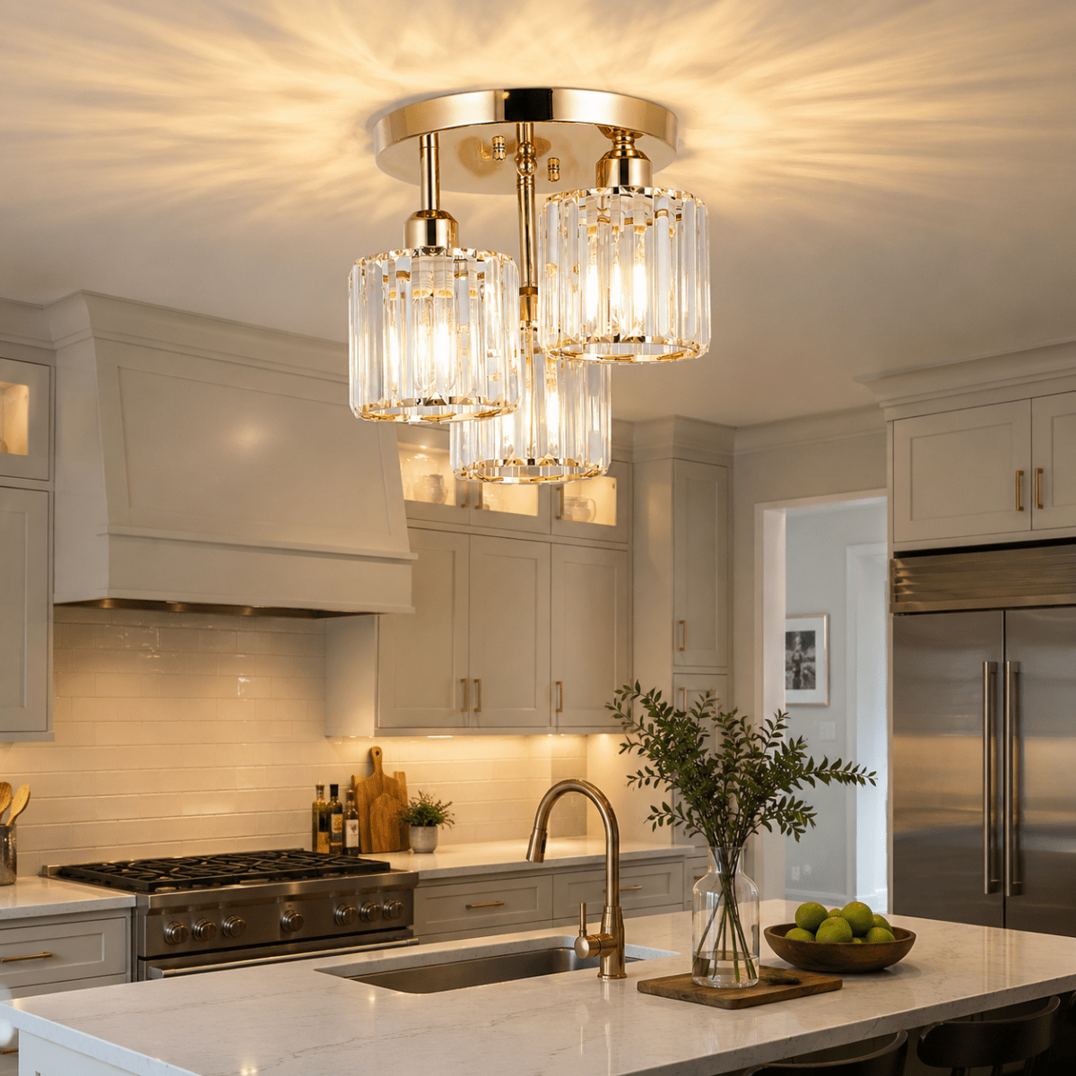 Plafonnier Moderne 3 Lumières en Cristal et Métal Doré | AURORE™ - Lampes Design