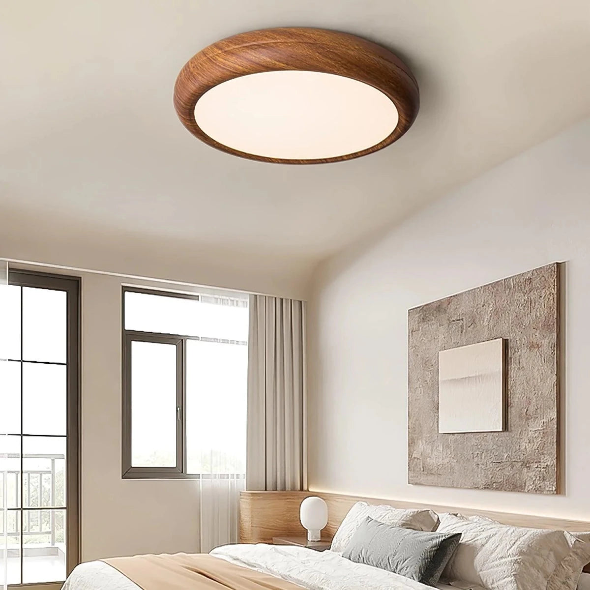 Plafonnier Rond Effet Bois Noyer — Lampe Plafond Style Moderne Créatif | AUBIER™ - Lampes Design