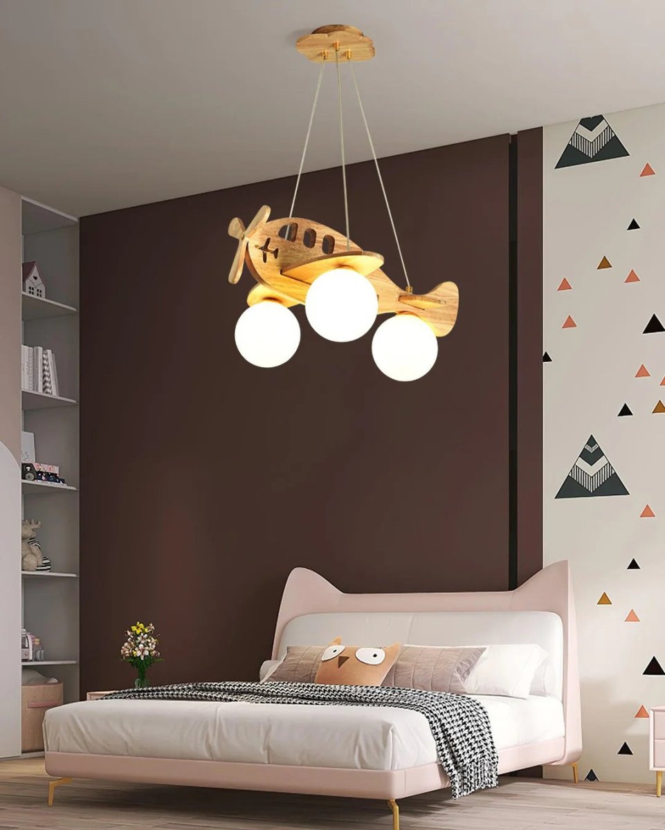 Suspension Avion en Bois et Verre — Plafonnier Design Ludique Chambre Enfant | AVIATEUR™ - Lampes Design