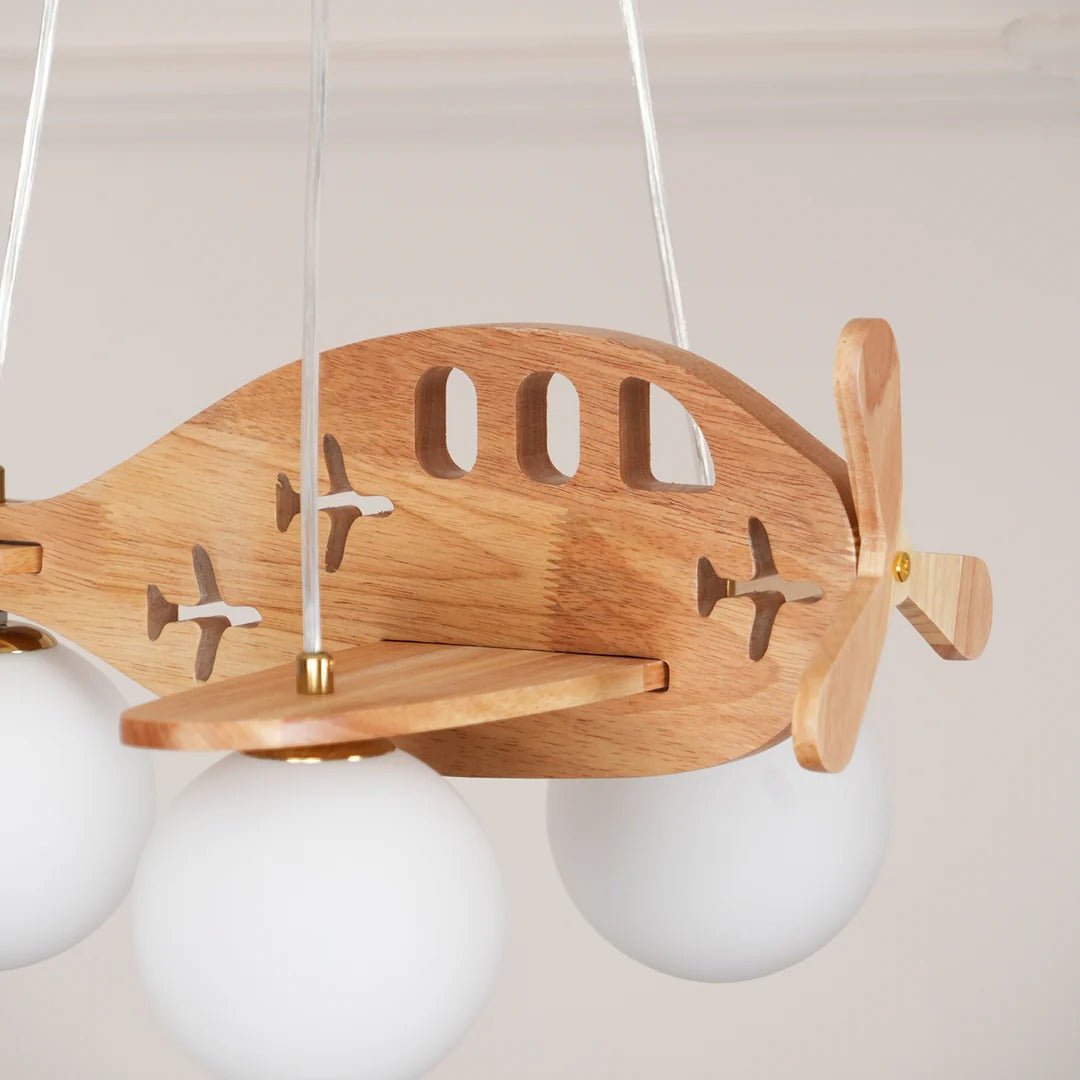 Suspension Avion en Bois et Verre — Plafonnier Design Ludique Chambre Enfant | AVIATEUR™ - Lampes Design