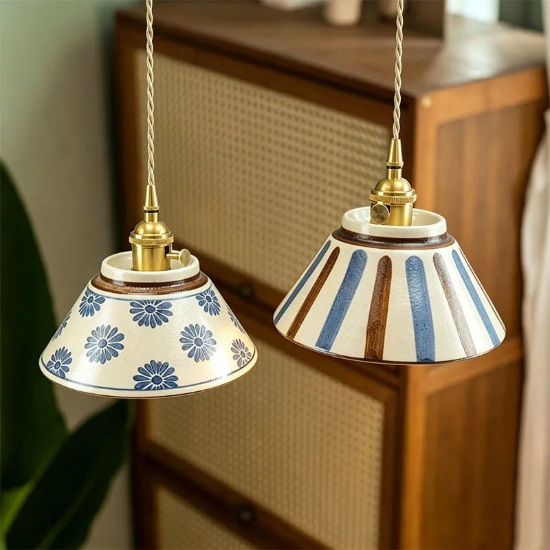 Suspension Céramique Bleu et Blanc Peinte à la Main — Style Chinois Rétro | QINGHUA™ - Lampes Design