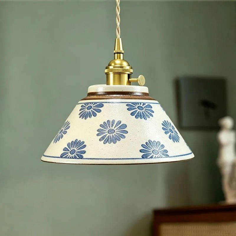 Suspension Céramique Bleu et Blanc Peinte à la Main — Style Chinois Rétro | QINGHUA™ - Lampes Design