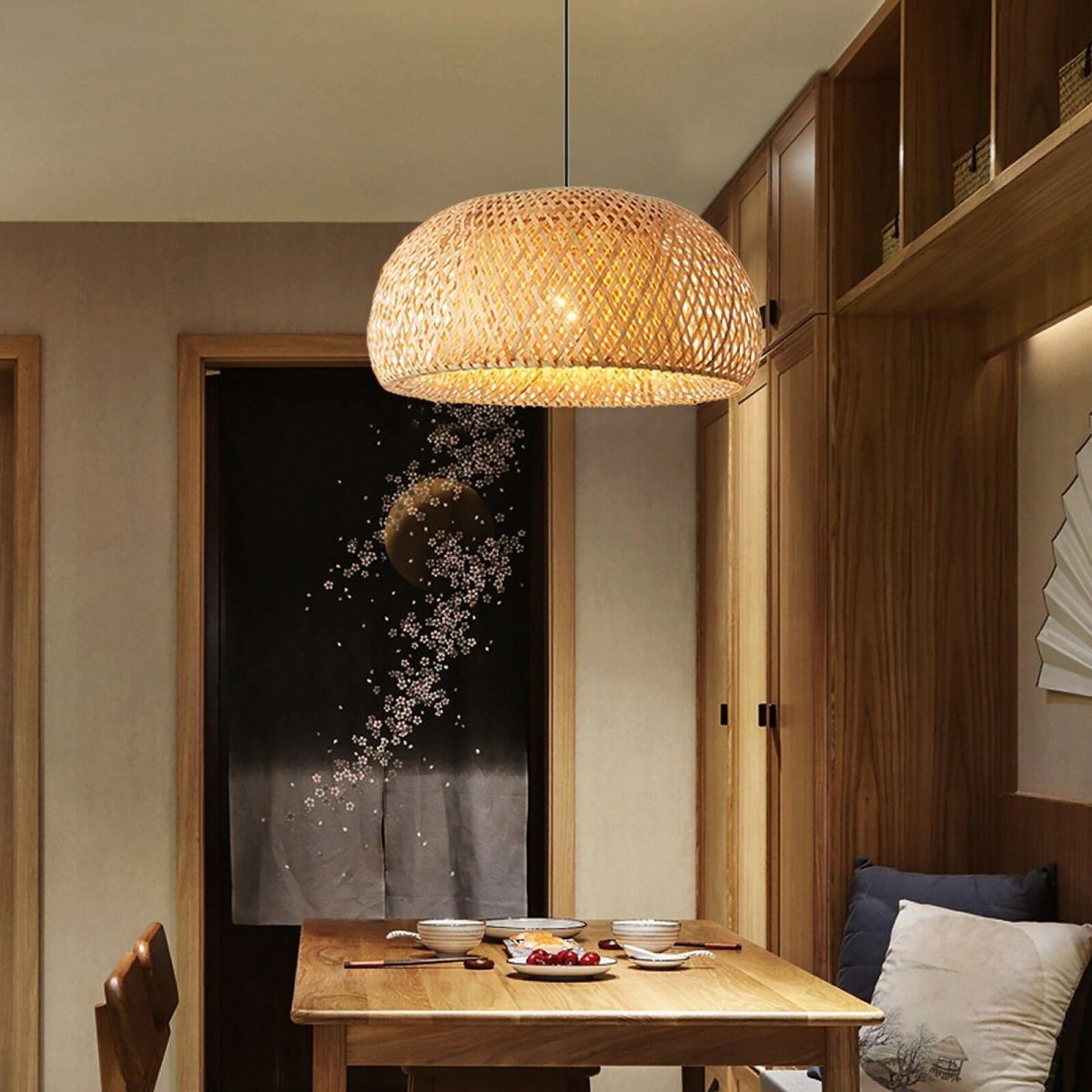 Suspension Design Dôme en Bambou Tressé — Lustre Style Japonais pour Salle à Manger | Kyoto™ - Lampes Design