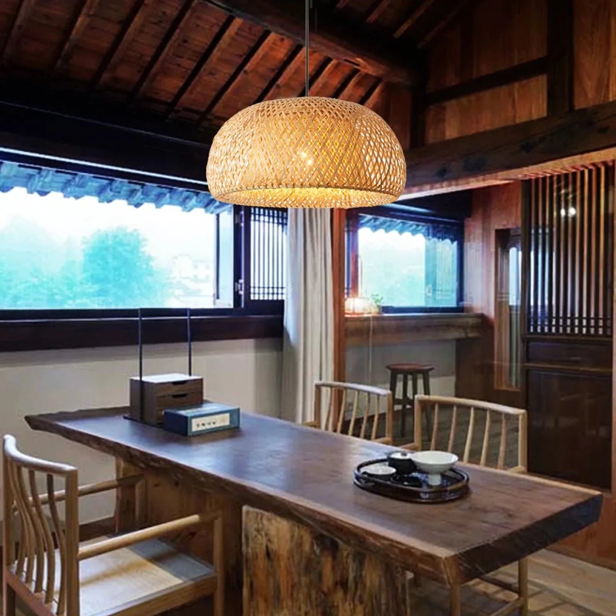 Suspension Design Dôme en Bambou Tressé — Lustre Style Japonais pour Salle à Manger | Kyoto™ - Lampes Design