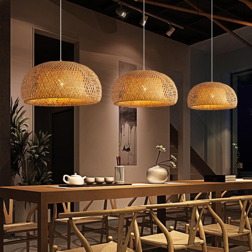 Suspension Design Dôme en Bambou Tressé — Lustre Style Japonais pour Salle à Manger | Kyoto™ - Lampes Design