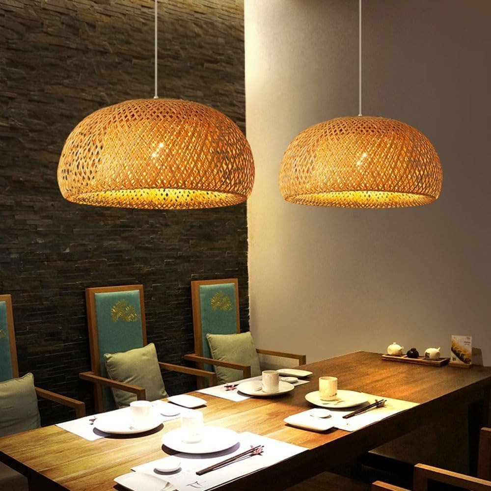 Suspension Design Dôme en Bambou Tressé — Lustre Style Japonais pour Salle à Manger | Kyoto™ - Lampes Design