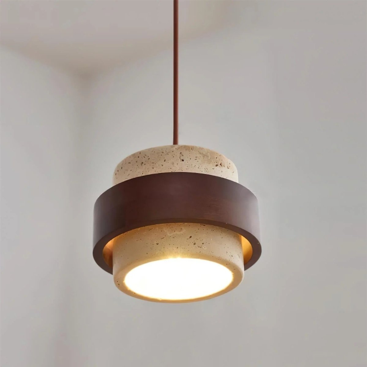 Suspension Design en Bois et Travertin — Luminaire Organique Style Wabi-Sabi | L'OASIS™ - Lampes Design