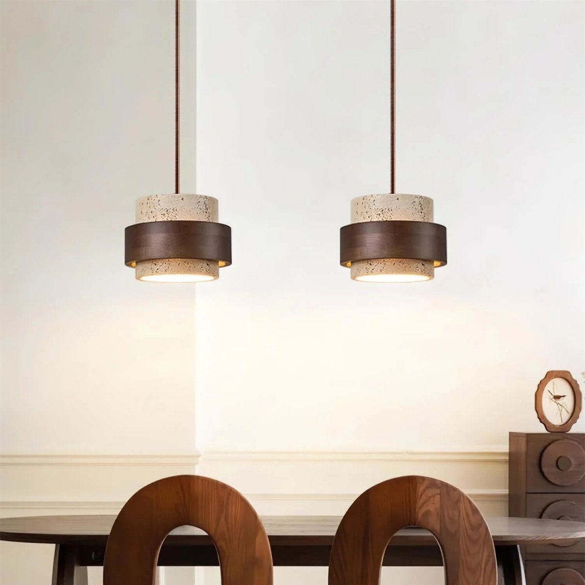 Suspension Design en Bois et Travertin — Luminaire Organique Style Wabi-Sabi | L'OASIS™ - Lampes Design