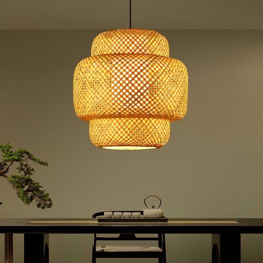 Suspension Design Étagée en Bambou Tressé — Style Japandi et Balinais pour Salon | BALI™ - Lampes Design