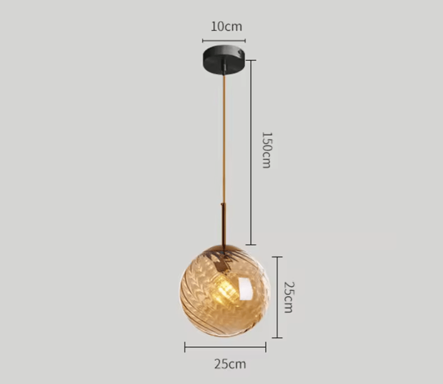 Suspension Design Nordique en Verre Texturé Ambre | Freya - Lampes Design