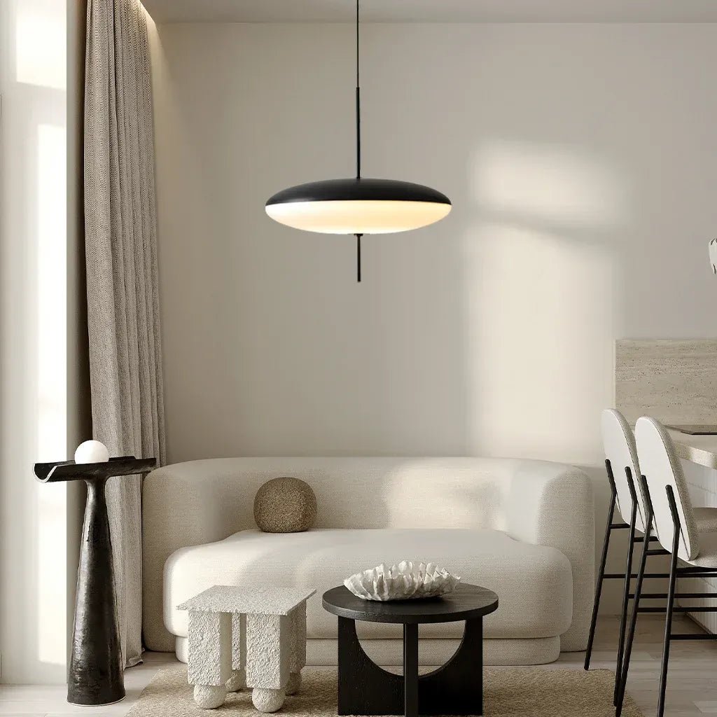 Suspension Design Soucoupe en Opaline et Métal — Lustre Vintage Style Mid-Century | L'ORBITA™ - Lampes Design