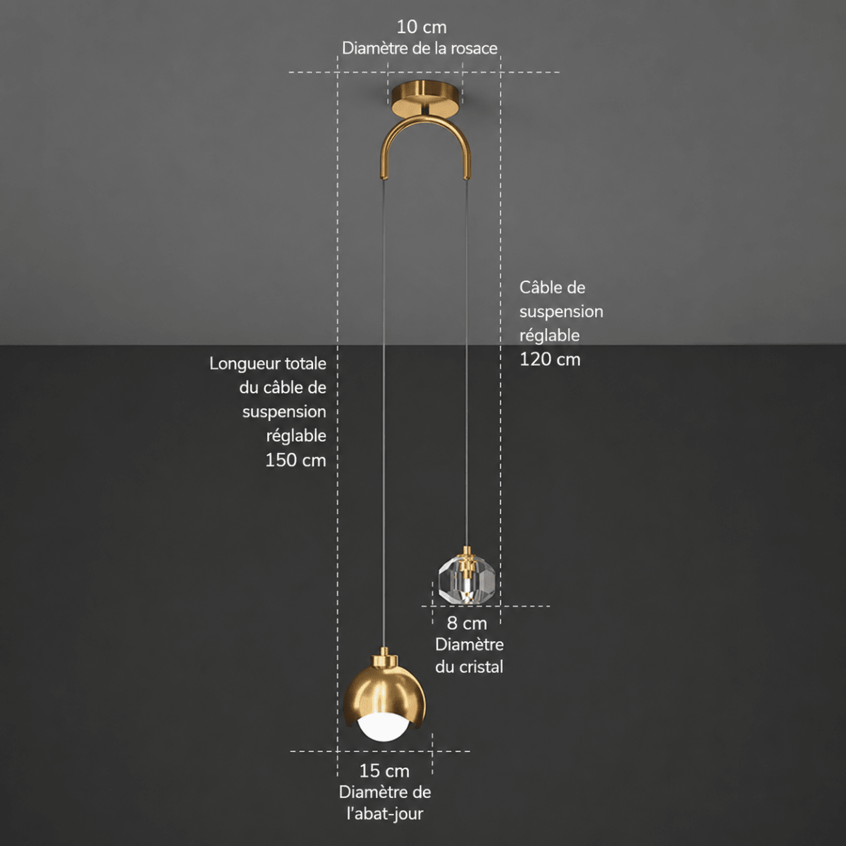 Suspension Double en Cristal et Métal — Chevet Design Épuré | PERLE™ - Lampes Design
