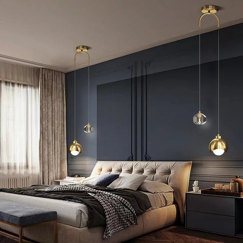 Suspension Double en Cristal et Métal — Chevet Design Épuré | PERLE™ - Lampes Design