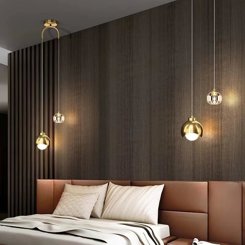 Suspension Double en Cristal et Métal — Chevet Design Épuré | PERLE™ - Lampes Design