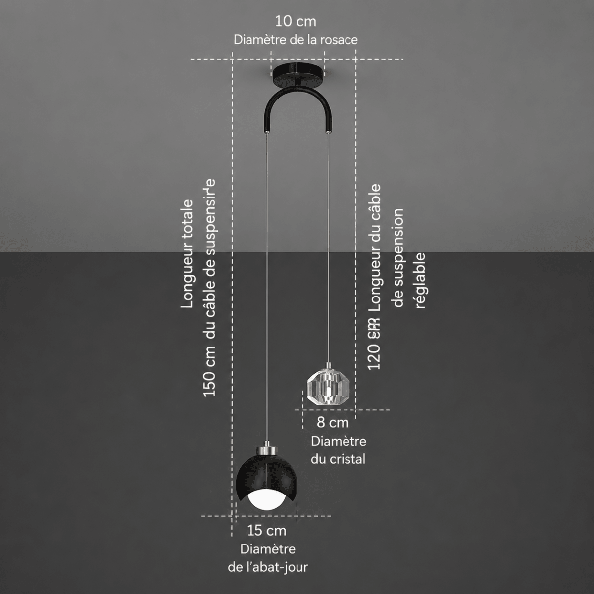 Suspension Double en Cristal et Métal — Chevet Design Épuré | PERLE™ - Lampes Design