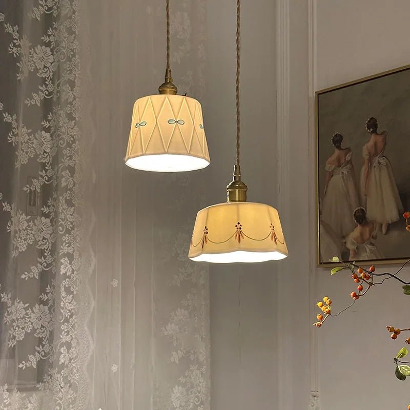 Suspension en Céramique et Laiton Émaillé — Rétro Japonais | NARA™ - Lampes Design