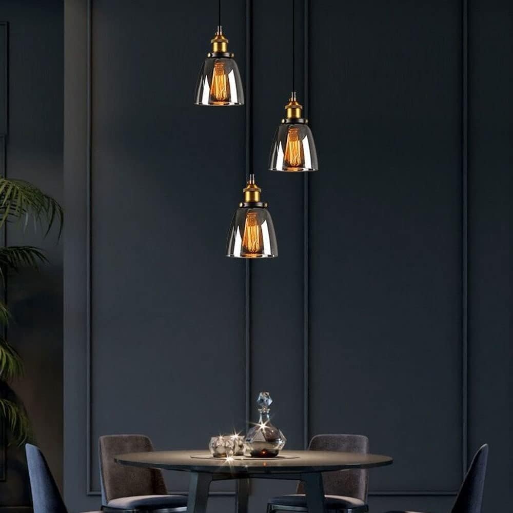 Suspension Industrielle en Verre Fumé et Laiton — Design Loft pour Salon ou Cuisine | FUME™ - Lampes Design