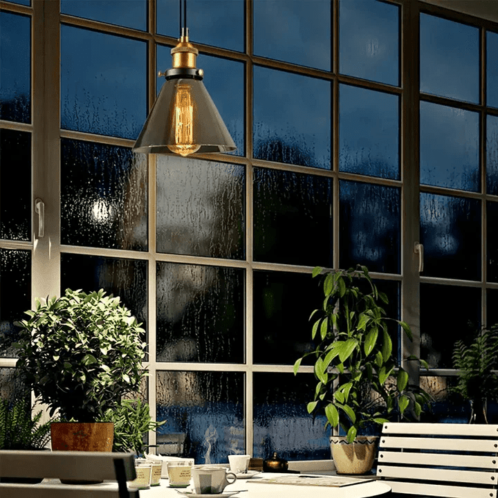 Suspension Industrielle en Verre Fumé et Laiton — Design Loft pour Salon ou Cuisine | FUME™ - Lampes Design