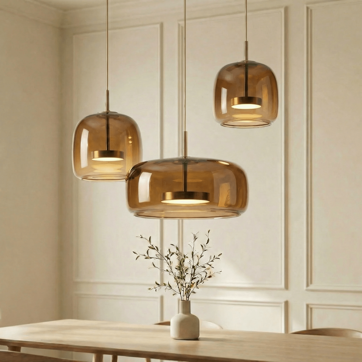 Suspension Luminaire en Verre Ambrée | LED Dimmable Design Contemporain - Lampes Design