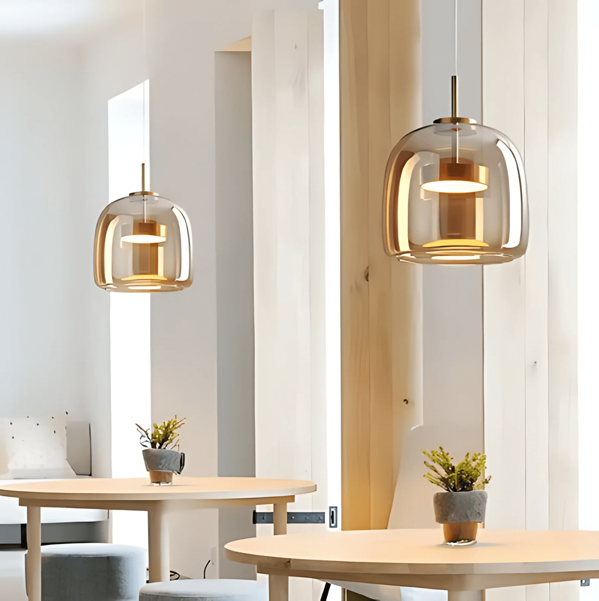 Suspension Luminaire en Verre Ambrée | LED Dimmable Design Contemporain - Lampes Design