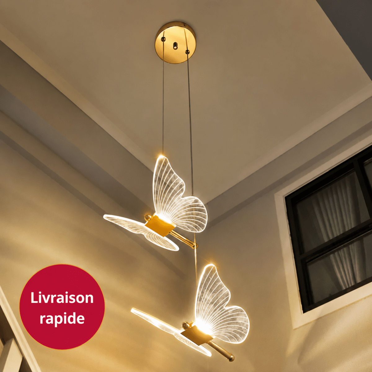 Suspension Papillon LED en Fer Forgé Doré — Lumière Réglable | MONARCH™ - Lampes Design