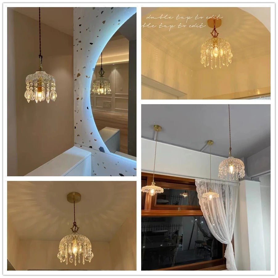 Suspension Rétro Française en Verre et Cuivre Doré — Ampoule E14 Incluse | MARQUISE™ - Lampes Design