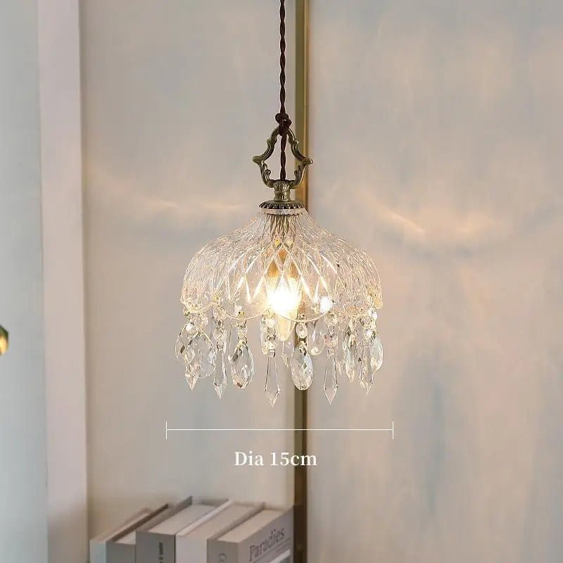 Suspension Rétro Française en Verre et Cuivre Doré — Ampoule E14 Incluse | MARQUISE™ - Lampes Design