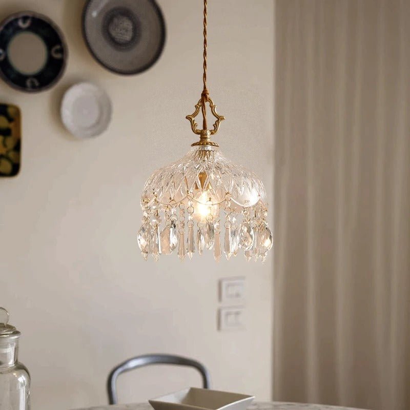Suspension Rétro Française en Verre et Cuivre Doré — Ampoule E14 Incluse | MARQUISE™ - Lampes Design