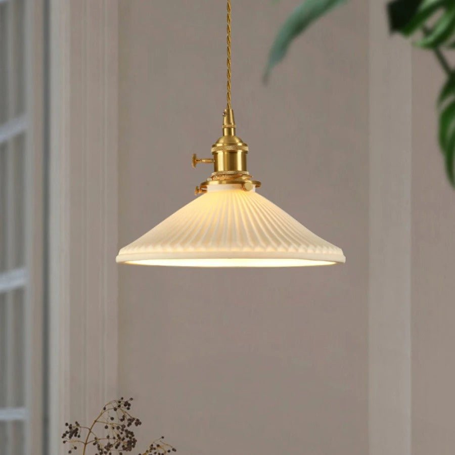 Suspension Rétro Japonaise en Céramique Blanche et Bronze | OSAKA™ - Lampes Design