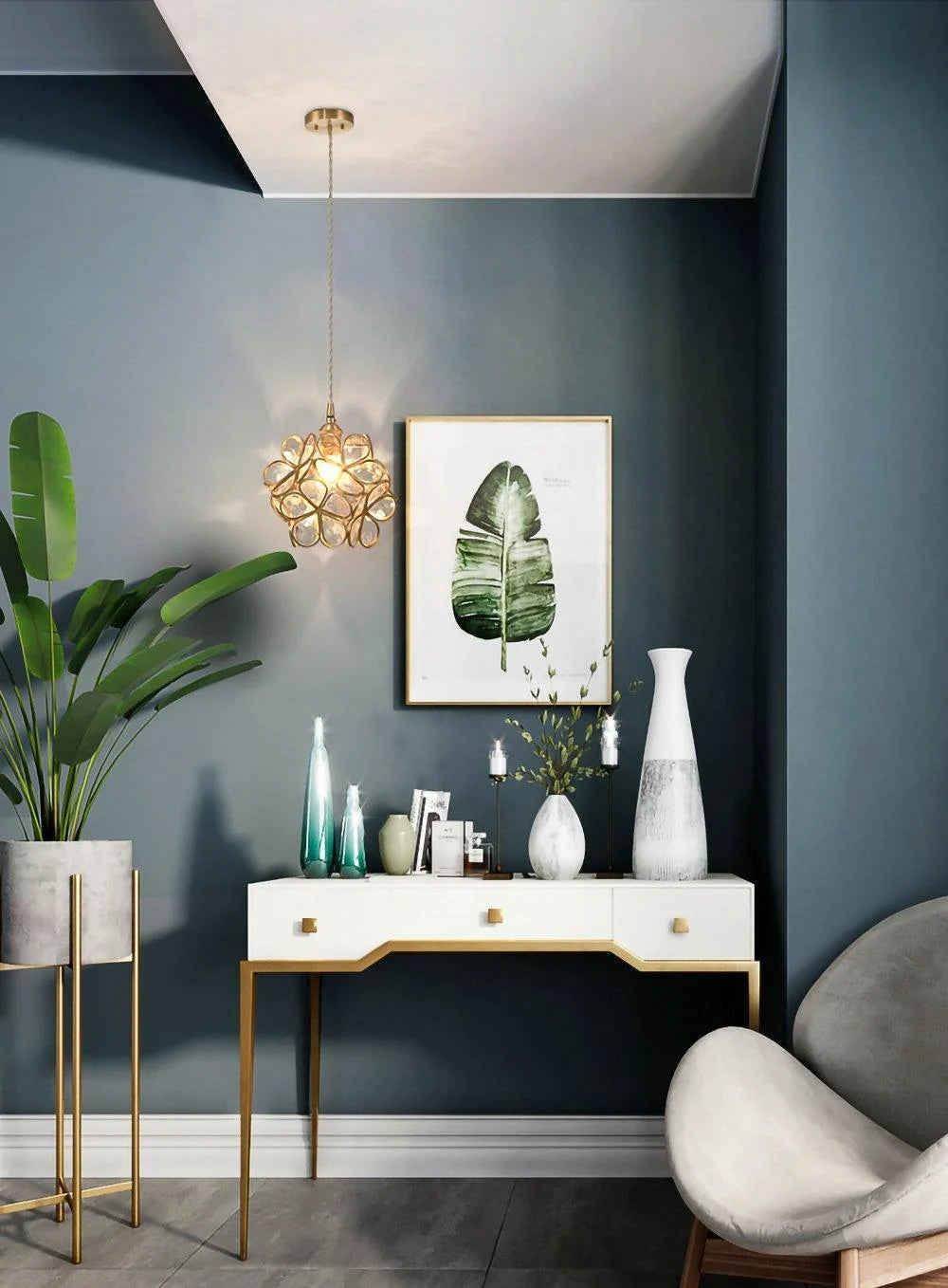 Suspension Fleur en Verre Émaillé & Cuivre — Petit Lustre Style Rétro Luxueux | TULIPE™