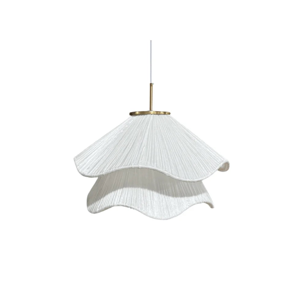 Suspension Pétales en Tissu Froncé — Lampe Style Français Crème | VOLANT™