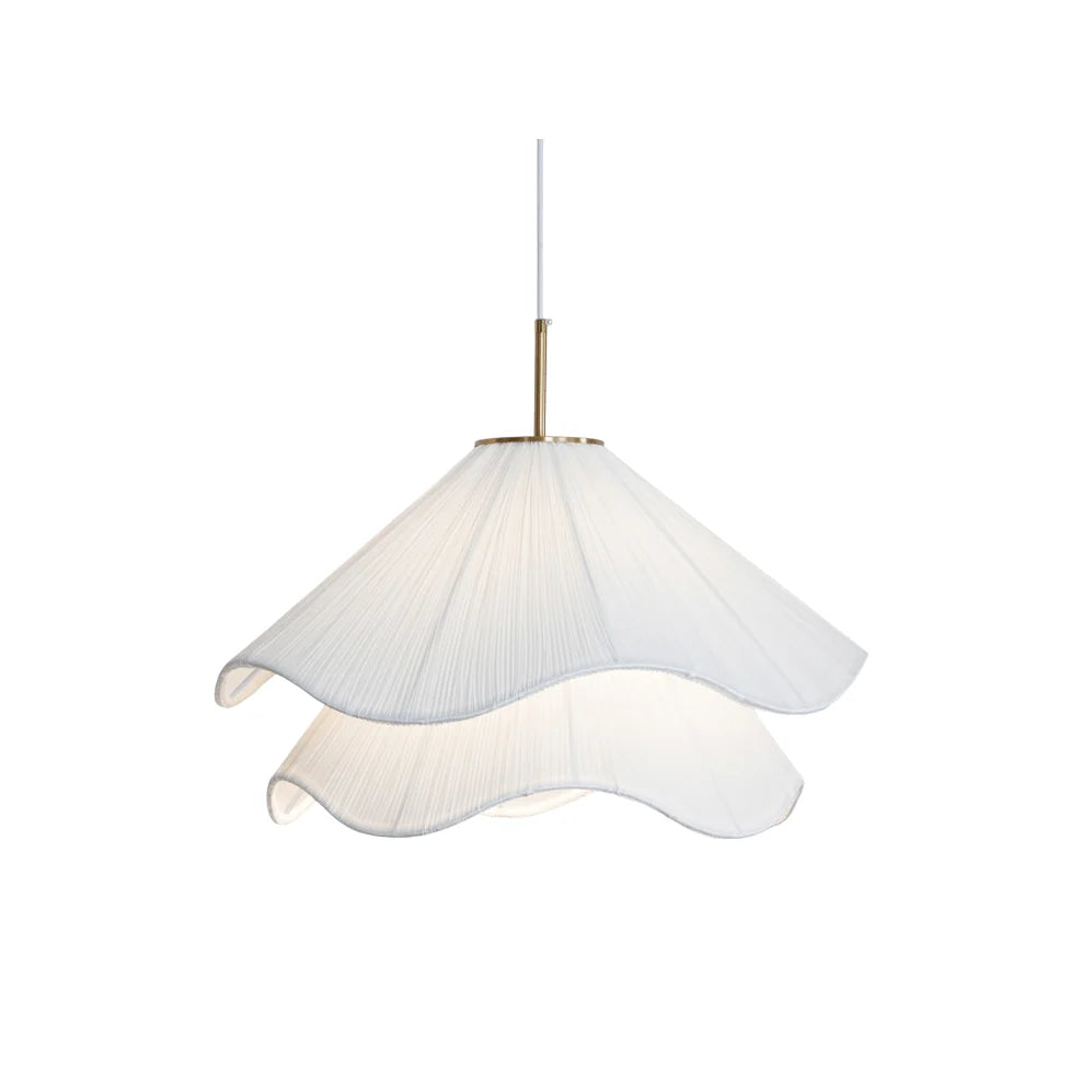 Suspension Pétales en Tissu Froncé — Lampe Style Français Crème | VOLANT™