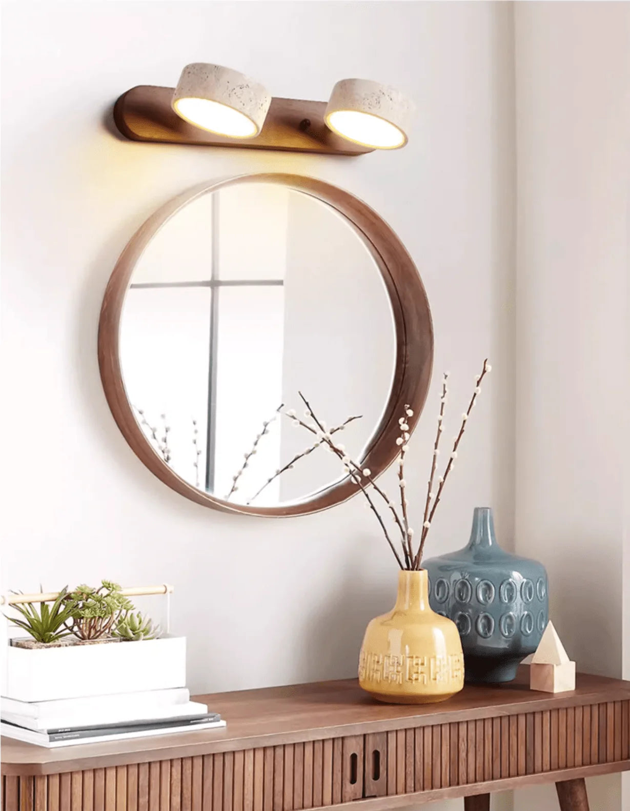 Applique Murale Travertin Duo Rotative Wabi-Sabi — Luminaire Minéral Salle de Bain | CALANQUE™