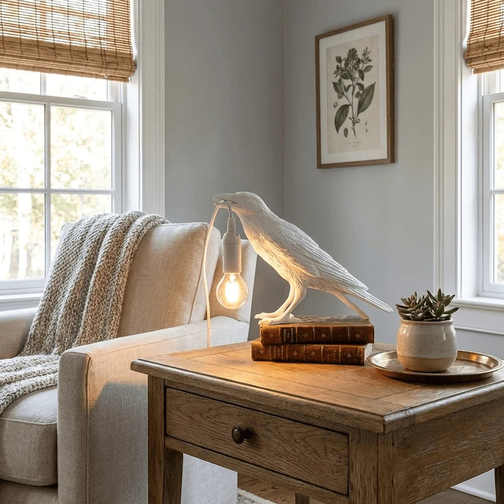 Lampe à Poser Design Corbeau Résine Sculpturale pour Chambre & Bureau | CORBEAU™