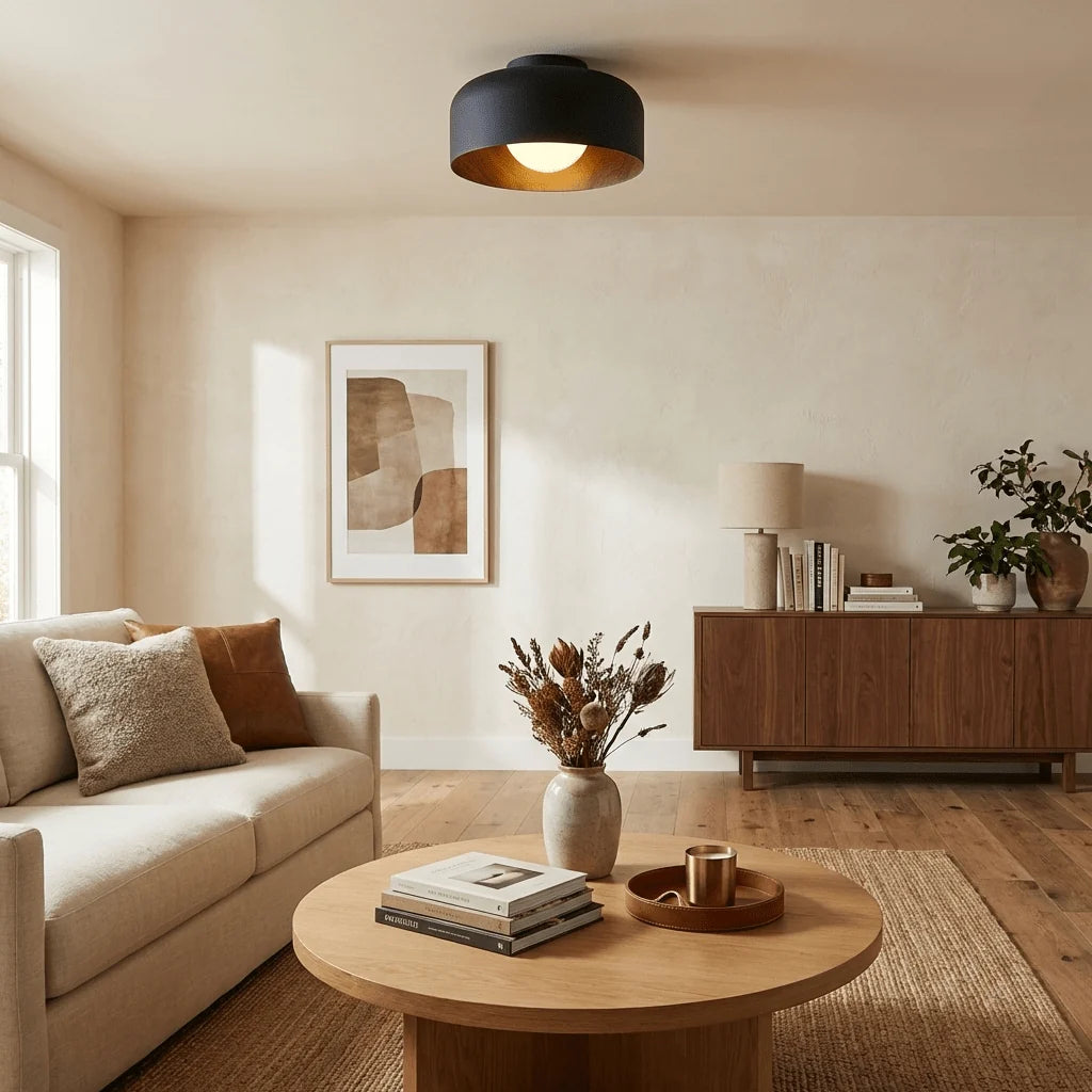 Plafonnier Rond Effet Bois Intérieur | TAMBOUR™