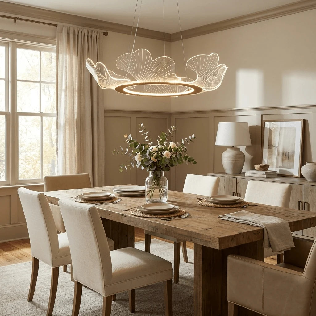 Suspension Anneau en Acrylique Façon Pétales — Lustre Style Art Déco | AURÉOLE™
