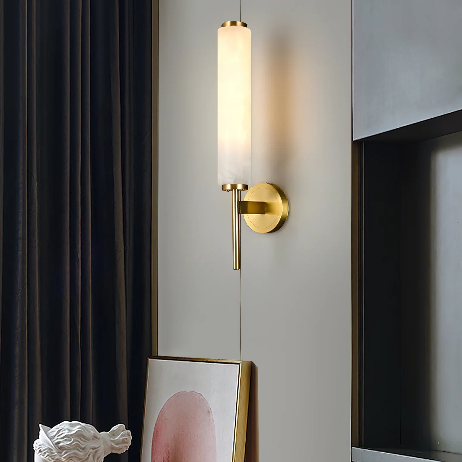 Applique Murale en Marbre Sculpté & Cuivre — Lampe Décorative Style Moderne | MARBRURE™