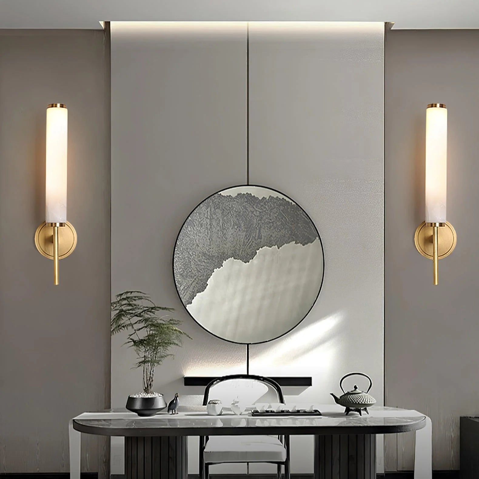 Applique Murale en Marbre Sculpté & Cuivre — Lampe Décorative Style Moderne | MARBRURE™