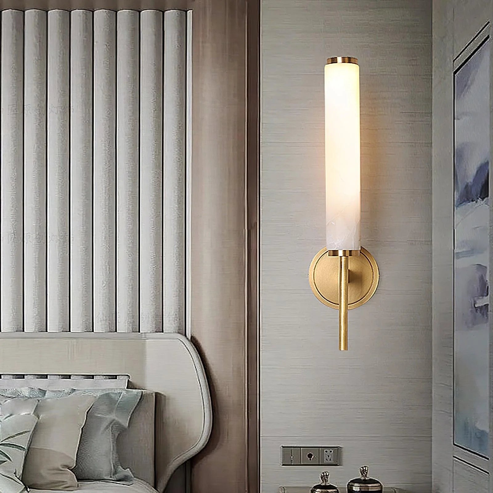 Applique Murale en Marbre Sculpté & Cuivre — Lampe Décorative Style Moderne | MARBRURE™