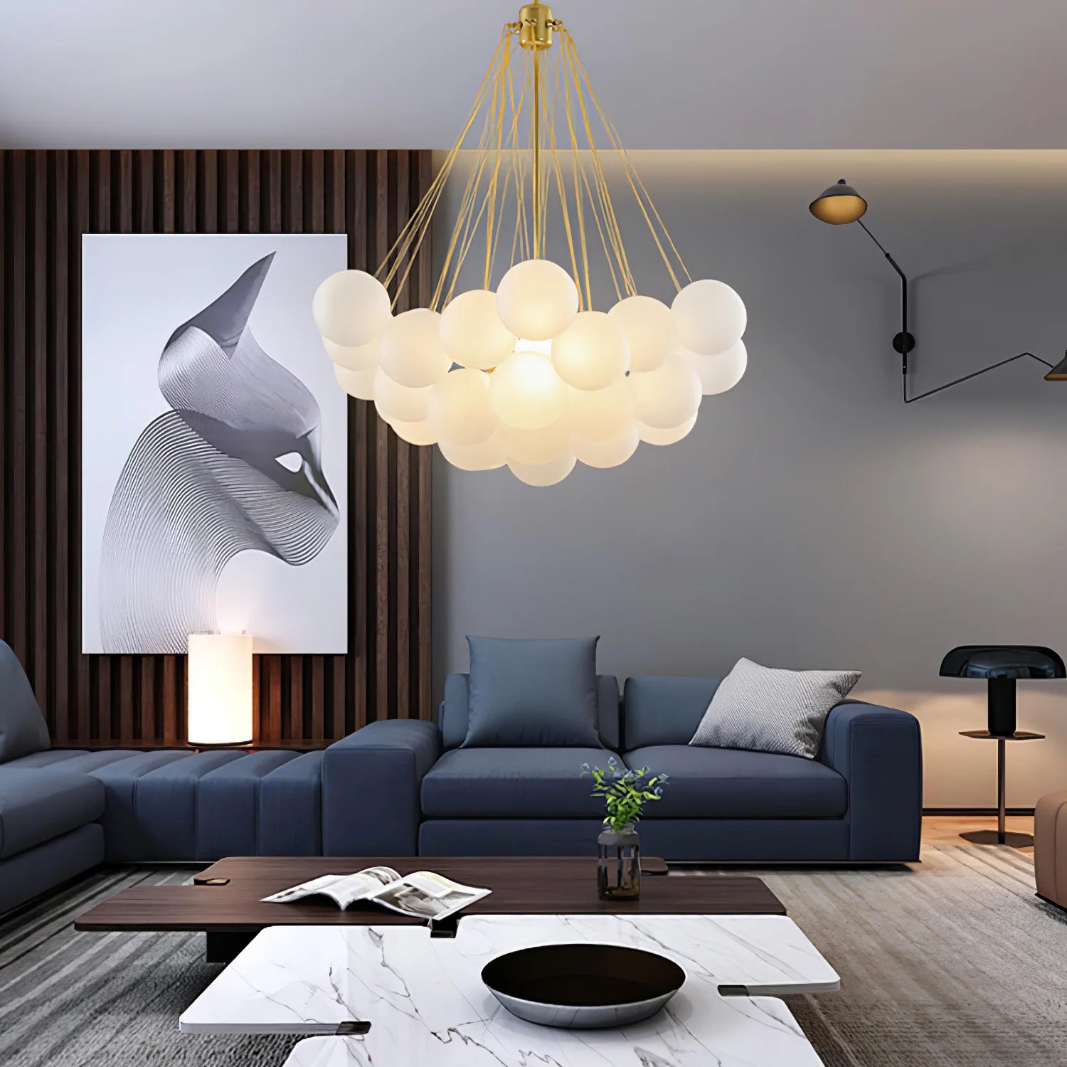 Lustre Boule de Verre Dépoli Multi-Têtes | ESSAIM™