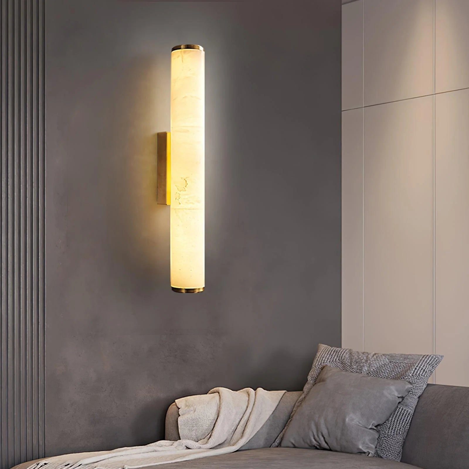 Applique Murale en Pierre Imitation Marbre & Cuivre — Lampe Barre Style Moderne Neutre | CALCAIRE™