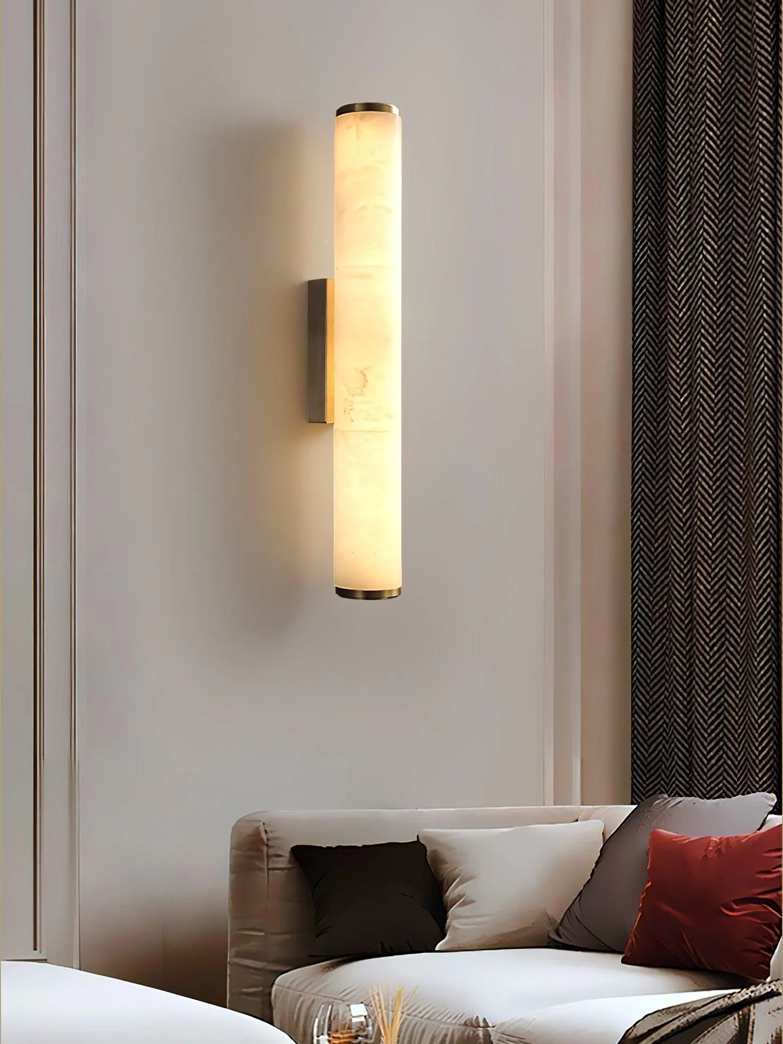 Applique Murale en Pierre Imitation Marbre & Cuivre — Lampe Barre Style Moderne Neutre | CALCAIRE™