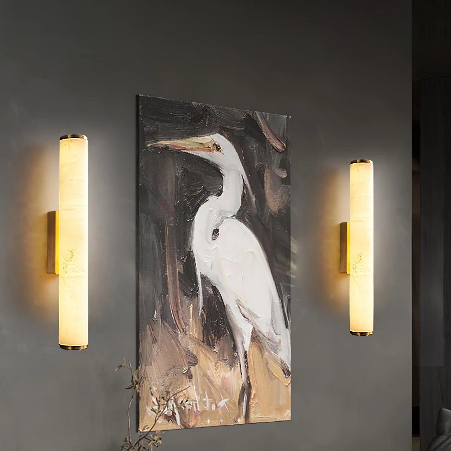 Applique Murale en Pierre Imitation Marbre & Cuivre — Lampe Barre Style Moderne Neutre | CALCAIRE™