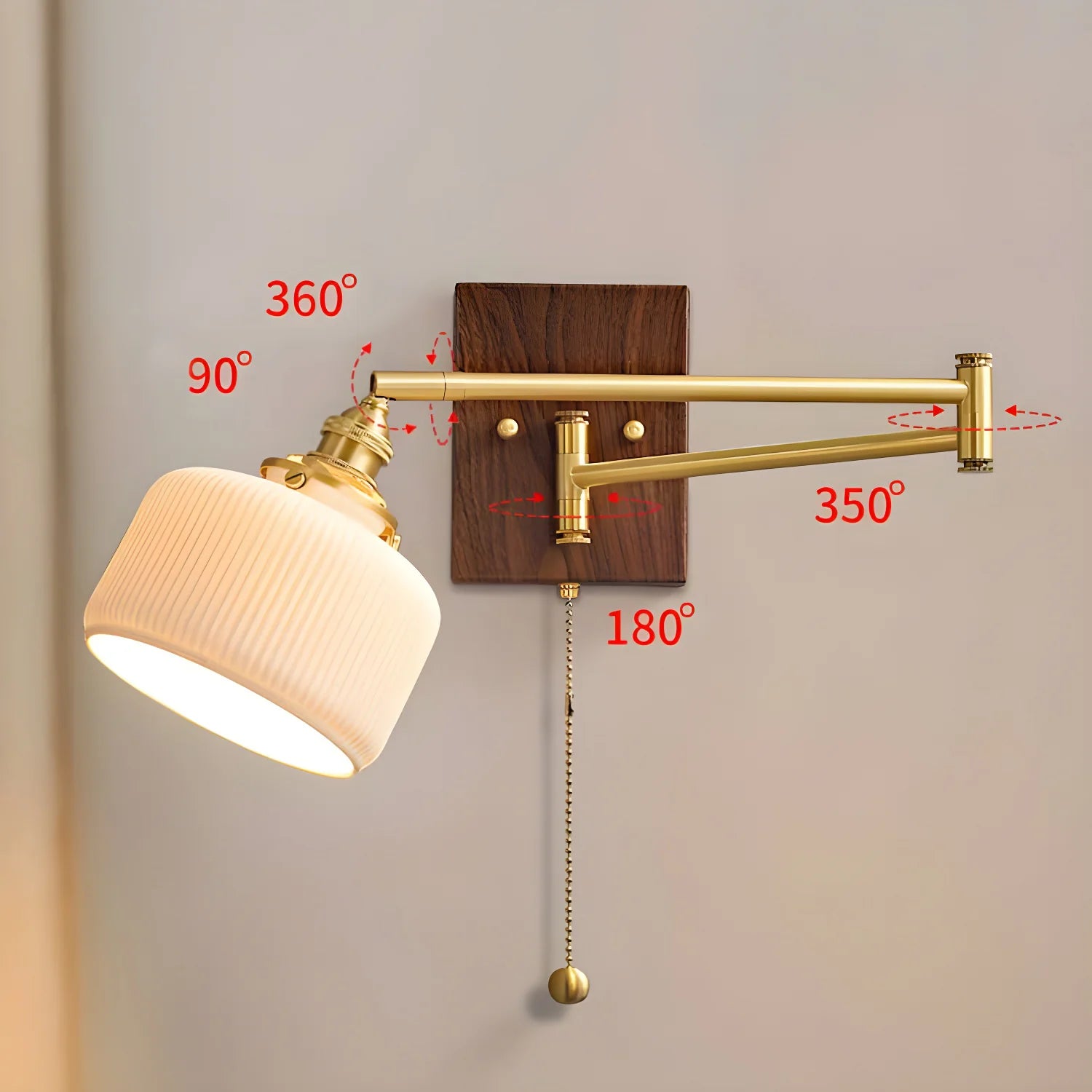 Applique Murale à Bras Articulé Noyer & Cuivre — Lampe Chevet Style Moderne | LIANE™