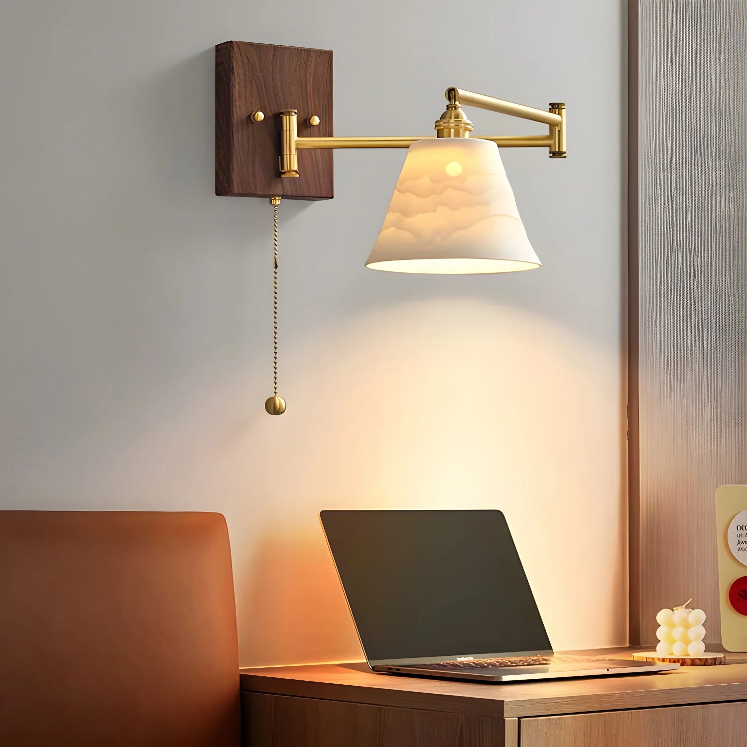 Applique Murale à Bras Articulé Noyer & Cuivre — Lampe Chevet Style Moderne | LIANE™