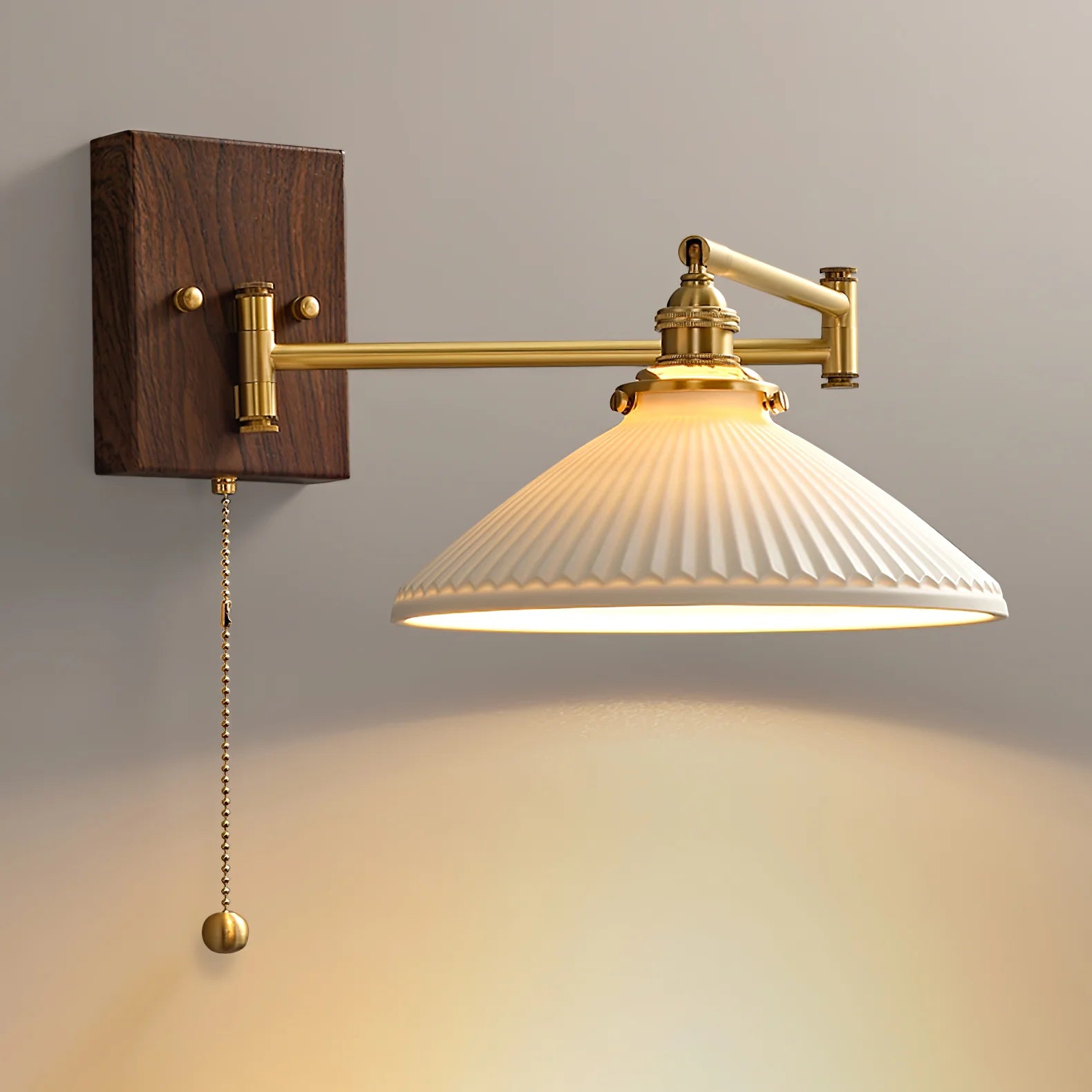 Applique Murale à Bras Articulé Noyer & Cuivre — Lampe Chevet Style Moderne | LIANE™