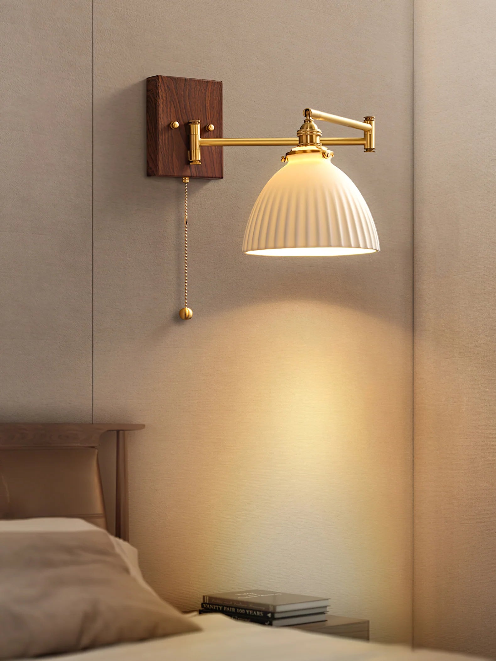 Applique Murale à Bras Articulé Noyer & Cuivre — Lampe Chevet Style Moderne | LIANE™