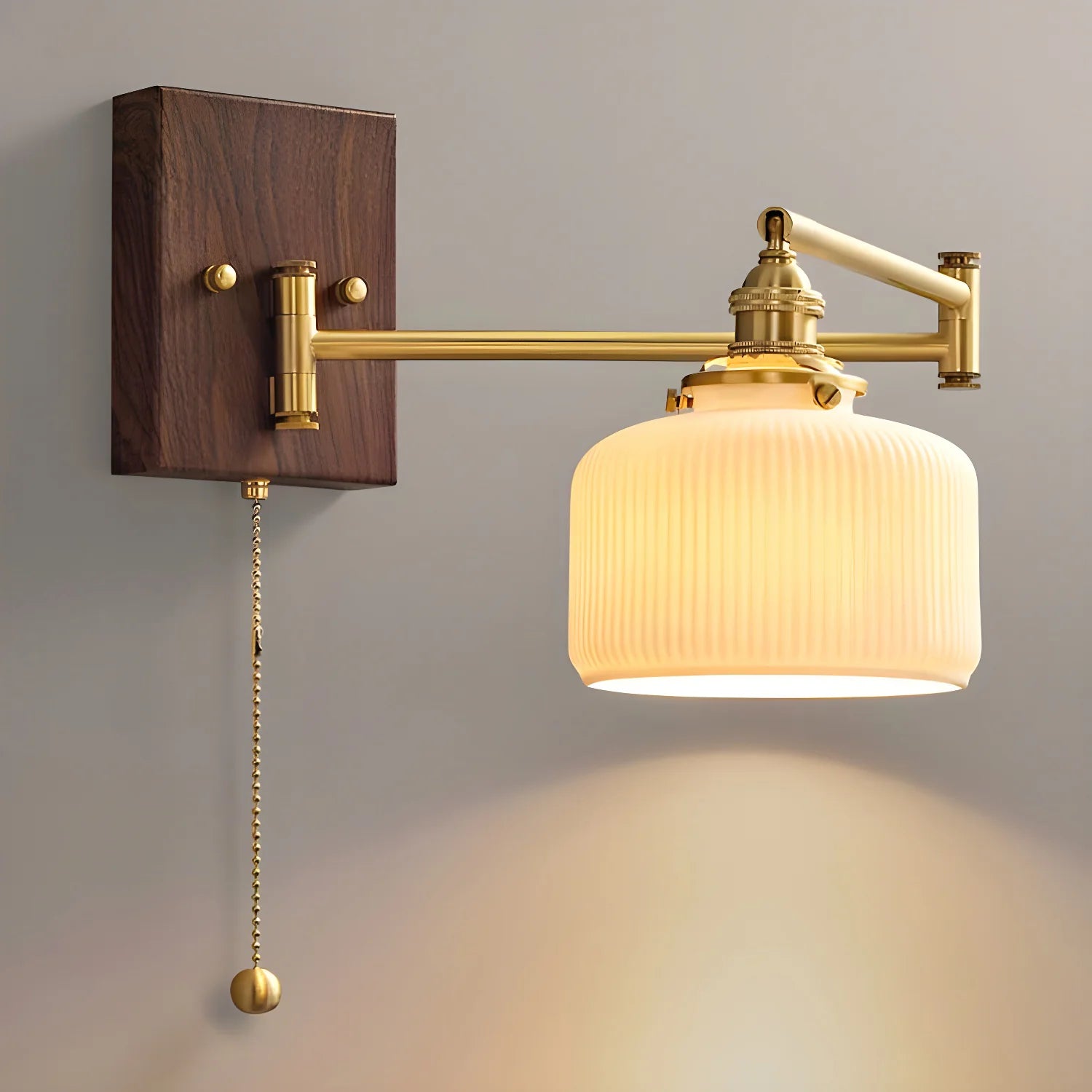 Applique Murale à Bras Articulé Noyer & Cuivre — Lampe Chevet Style Moderne | LIANE™